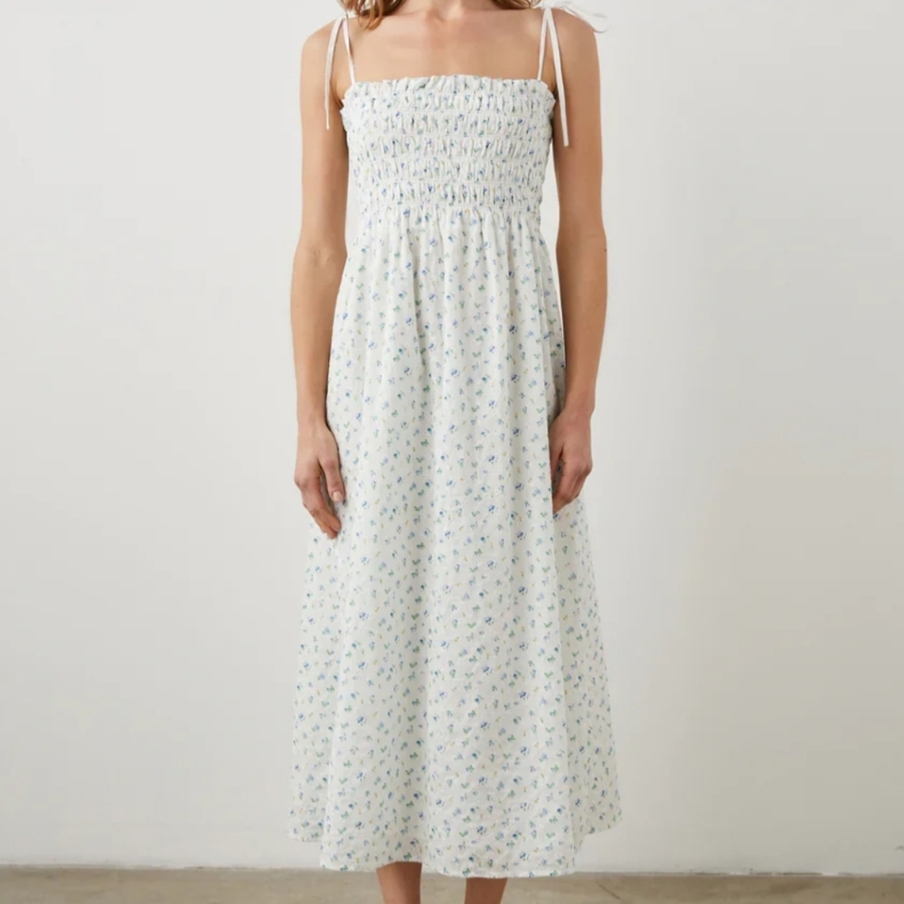 Rails Faith Floral Bluebell Dress Size Large Cotton Eyelet Midi White Summer